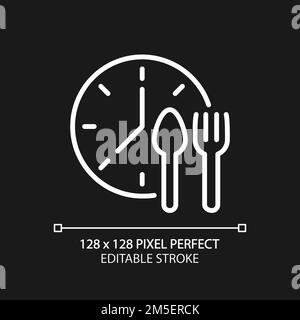 Lunchtime pixel perfect white linear icon for dark theme Stock Vector