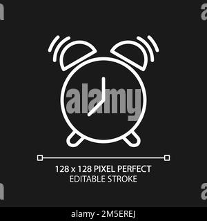 Ringing alarm clock pixel perfect white linear icon for dark theme Stock Vector