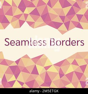 Low poly seamless vector borders with 10 shades of warm pink and yellow. Great for backgrounds, textile, packaging Stock Vector