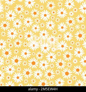 White daisies on yellow seamless vector pattern. Vector illustration Stock Vector