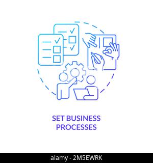 Set business processes blue gradient concept icon Stock Vector