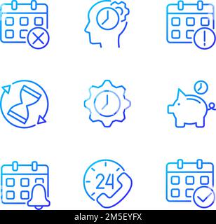 Time and date pixel perfect gradient linear vector icons set Stock Vector