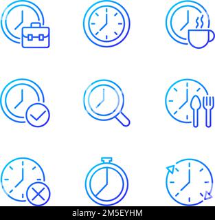 Timekeeping in daily life pixel perfect gradient linear vector icons set Stock Vector