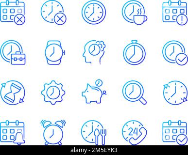 Time and clock pixel perfect gradient linear vector icons set Stock Vector