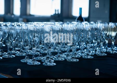 Shown are glasses lined up for guests on the bridge of U.S. Coast Guard Cutter Polar Star (WAGB 10) while moored in Hobart, Tasmania, March 9. 2022. Polar Star hosted several guests from the Tasmanian government, including Barbara Baker, the governor of Tasmania. Stock Photo