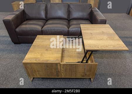 Pop Up Coffee Table Space Saving Furniture Work From Home Stock Photo