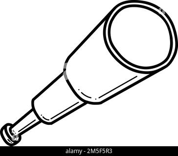 Outline telescope. Hand drawn doodle illustration, black image on white background. Linear art. Vector illustration. Stock Vector