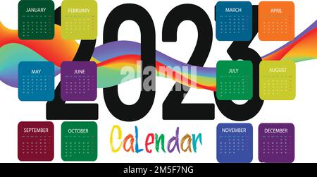 2023 Calendar year vector illustration. The week starts on Sunday. Annual calendar 2023 template. Stock Vector