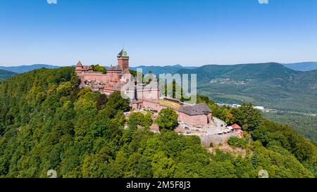 Aerial view of Haut-Koenigsbourg Castle in Alsace, France Stock Photo