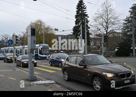 There is a speed camera typically used in Switzerland for monitoring of speed limit. Stock Photo