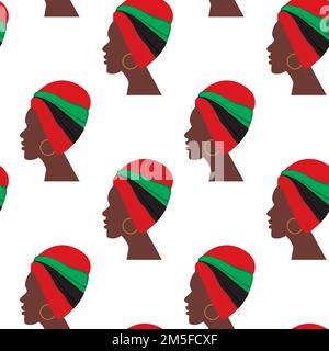 Endless pattern of profile of an African American woman in traditional headdress in national colors, turned in one direction. Repeating background texture. Isolate. Good for lettering or cards. EPS Stock Vector