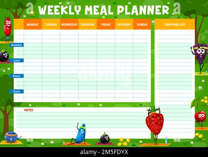 Weekly meal planner, vector timetable, week food plan organizer ...