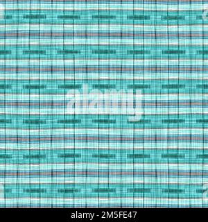 Teal rustic coastal beach house check fabric tile. Seamless sailor flannel textile gingham repeat swatch. Stock Photo