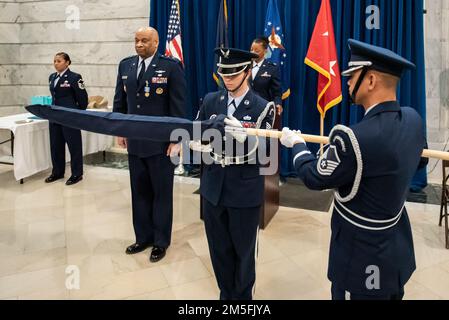 Charles M. Walker is promoted to the rank of major general during ceremony held in the Capitol Rotunda in Frankfort, Ky., March 12, 2022. Walker, who previously served as chief of staff for the Kentucky Air National Guard, is the director of the Office of Complex Investigations at the National Guard Bureau, Joint Base Andrews, Md. Stock Photo