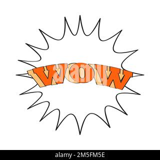 Comic lettering wow vector. Boom bright cartoon sticker. Comic text sound effects. Wow word in retro pop Stock Vector