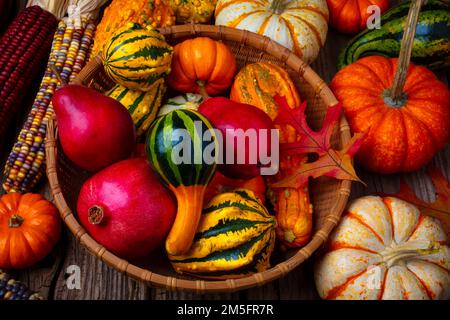 Baskey Full Of Fruit And Gourds Stock Photo