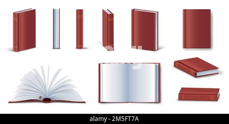 Realistic red books set Stock Vector