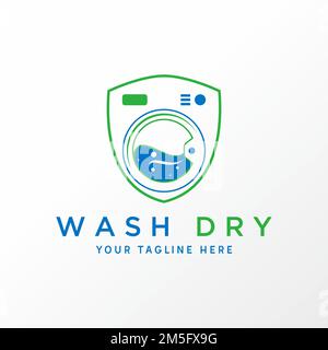 Simple and unique washing machine in shield or guard image graphic icon logo design abstract concept vector stock symbol related to laundry or clean Stock Vector