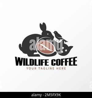 Simple and unique Rabbit, cat, bird, and coffee bean image graphic icon logo design abstract concept vector stock. symbol related to drink or animal Stock Vector