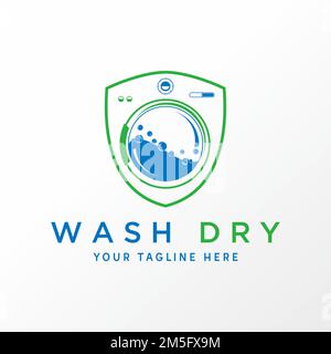 Simple and unique washing machine in shield or guard image graphic icon logo design abstract concept vector stock symbol related to laundry or clean Stock Vector