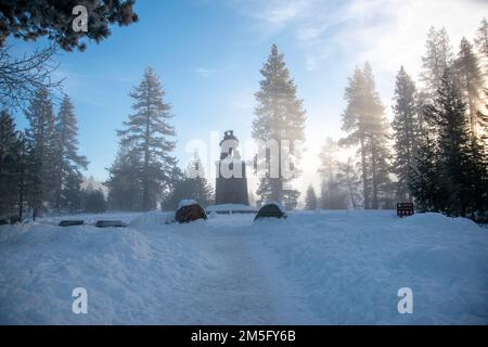 Donner State Park, is an excellent place to visit near Truckee, CA, to learn about the history of the area. Stock Photo