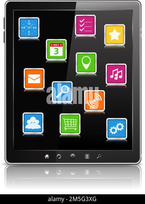 Tablet PC with icons on the screen, vector eps10 illustration Stock Vector