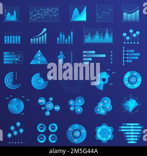 Data analysis, infographics statistics analyzing, charts, diagrams set Stock Vector