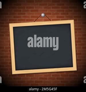 Blackboard on brick wall, vector eps10 illustration Stock Vector