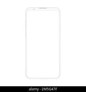 High quality realistic new version of soft clean white frameless smartphone with blank white screen. Realistic vector mockup no frame phone for visual Stock Vector