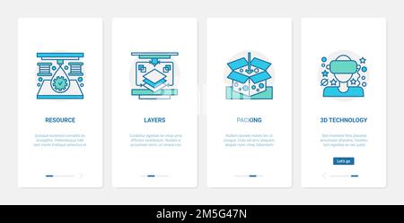 3d technology virtual glasses vector illustration. UX, UI onboarding mobile app page screen set with line tech equipment resources for digital product Stock Vector