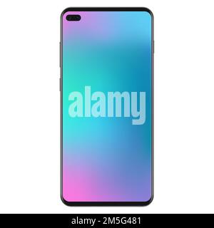New generation version of black slim realistic no frame smartphone with smooth gradient mesh wallpaper vector illustration Stock Vector