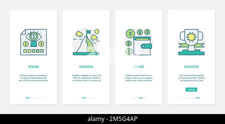 Finance successful business vector illustration. UX, UI onboarding mobile app page screen set with line financial management abstract technology succe Stock Vector