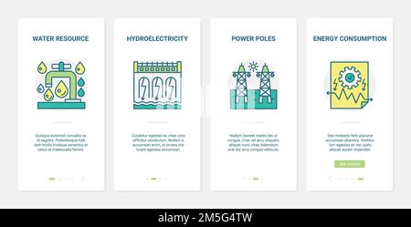 Eco energy production technology vector illustration. UX, UI onboarding mobile app page screen environment set with line power consumption management, Stock Vector