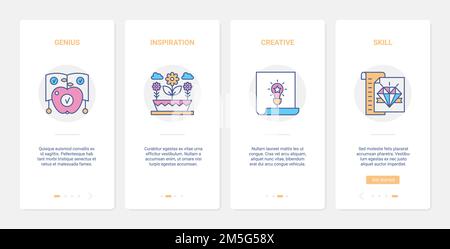 Business creativity idea concept vector illustration. UX, UI onboarding mobile app page screen set with line talent genius inspiration, creative skill Stock Vector