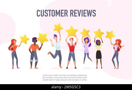 Customer reviews evaluating performance, services, positive feedback concept Stock Vector