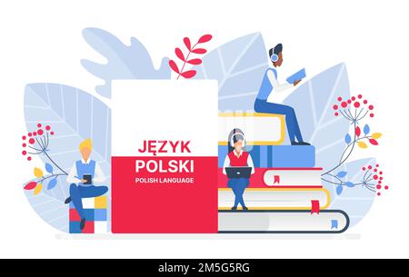 Online Polish language courses, remote school or university concept Stock Vector