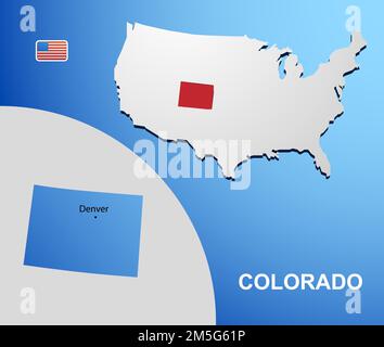 Map of Colorado state, USA. Set of Colorado maps with outline border