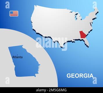 Georgia on USA map with map of the state Stock Vector
