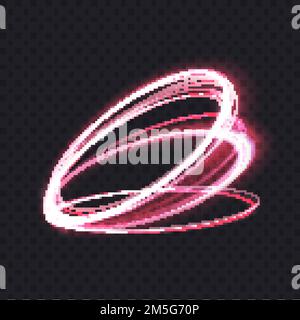 Luminous vibrant glow of neon rings, abstract 3d light effect vector illustration. Magic glowing speed motion spin, glowing swirl trail circles, brigh Stock Vector