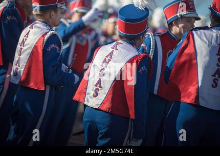 December 28, 2022: Members of The Marching Jayhawks prepare to perform during the 64th AutoZone Liberty Bowl between the Kansas Jayhawks and the Arkansas Razorbacks at Simmons Bank Liberty Stadium in Memphis, Tennessee. Arkansas defeated Kansas 55-53 in triple overtime. Prentice C. James/CSM Stock Photo