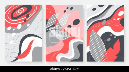 Abstract modern simple leaf, minimal dot lines shapes vector illustration set. Minimalist trendy contemporary design, abstraction art with floral elem Stock Vector