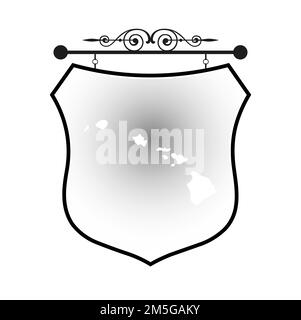 Hawaii map on heraldic sign Stock Vector
