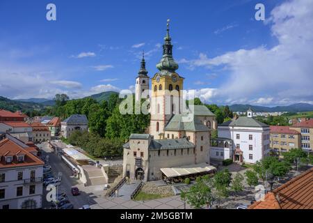 View from the clock tower to the town castle Mestsky Hrad, Banska Bystrica, Banskobystricky kraj, Slovakia Stock Photo