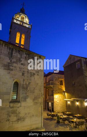 Cathedral by night, Korcula, Dubrovnik-Neretva County, Croatia Stock Photo