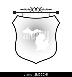 Michigan map on heraldic sign Stock Vector