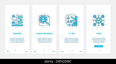 Business hr management of human resources, opportunity and recruitment vector illustration. UX, UI onboarding mobile app page screen set with line wor Stock Vector