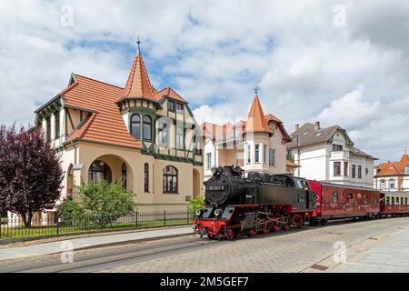 Molli steam train, city centre, villas, Bad Doberan, Mecklenburg-Western Pomerania, Germany Stock Photo