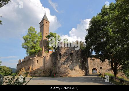 Castle built 1270 in Hirschhorn am Neckar, Neckar Valley, Odenwald, Hesse, Germany Stock Photo