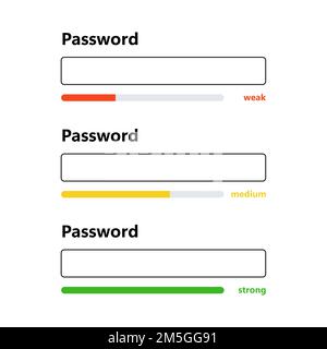 Password weak, medium and strong interface. Password form template for website. Digital security bar. Safety requirement. App design layout interface Stock Vector
