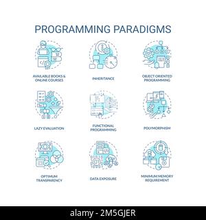 Programming paradigms turquoise concept icons set Stock Vector